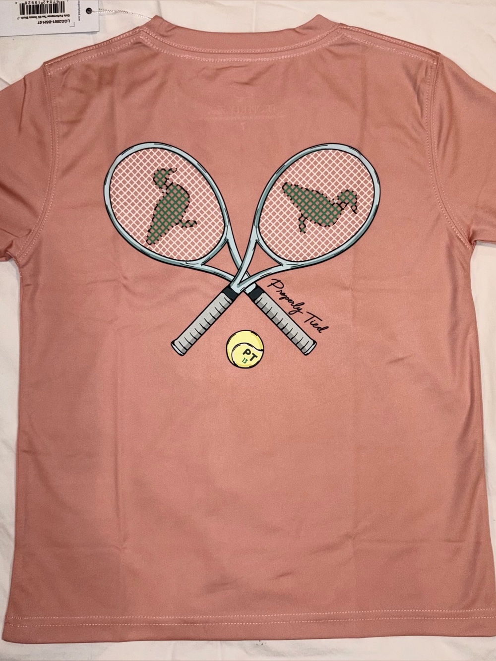 Properly Tied girls performance tennis tee in blush sz 7 NWT